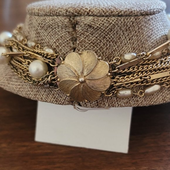 Necklace Faux Peal Beads Gold Tone Chain Style Fashion Costume Jewelry Clasp - Picture 2 of 4